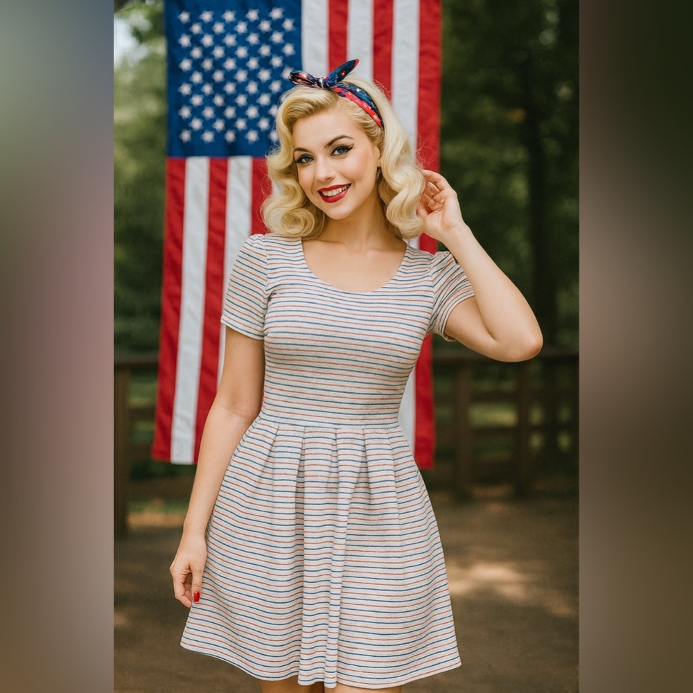 James Draper RSVP Red, White & Blue Striped Flare Mini Dress, Size XL, EUC! - Picture 9 of 16